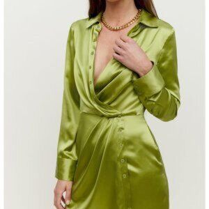 Reformation Silk Alaine Dress Green (Size 4)
